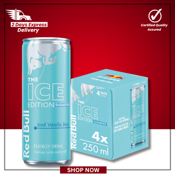 The British Pantry Red Bull Sugar Free Winter Edition Iced Vanilla Berry Energy Drink Cans – 250ml (Pack of 4)