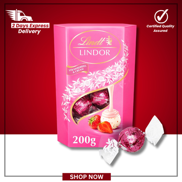 Lindt Lindor Strawberries & Cream Chocolate Truffles – 200g Gift Box