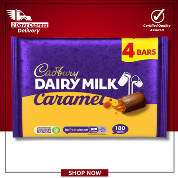The British Pantry Cadbury Dairy Milk Caramel Milk Chocolate Bar Multipack – 4 × 37g (148g)