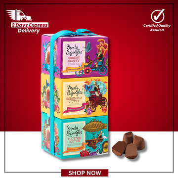 The British Pantry + Choccy Scoffy, Scrumple Nutty & Flutter Scotch + Cocoa Dusted Chocolate Truffles Gift Tower + 3 x 100g