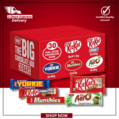 The British Pantry Nestlé Assorted Chocolate Bars – KitKat, Aero, Yorkie & Munchies – 1.3kg Box