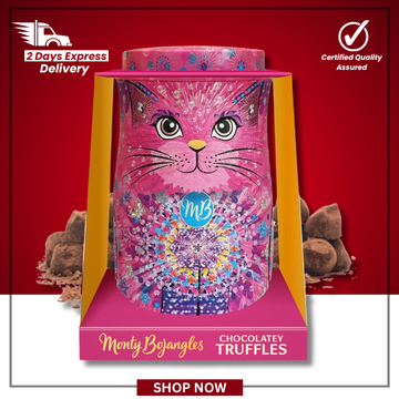 The British Pantry Shimmering Starlet Raspberry Popping Candy Chocolate Truffles Cat Tin (135g)