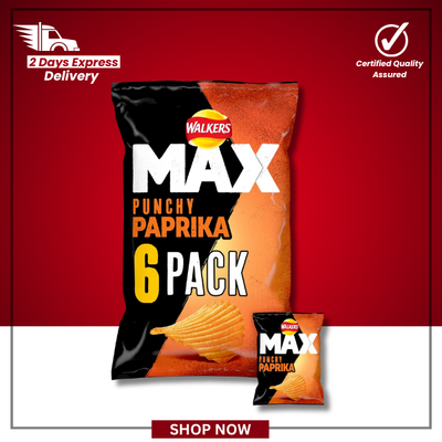 The British Pantry Walkers Max Punchy Paprika Ridged Crisps – 162g (6 x 27g Multipack)