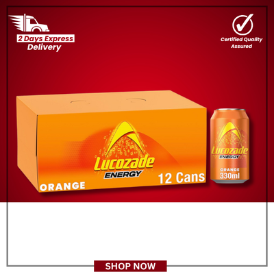 The British Pantry Lucozade Energy Orange Drink Cans – 330ml (Pack of 12)