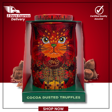 The British Pantry Fire Dancer Orange Angelical Cocoa-Dusted Chocolate Truffles Cat Tin (135g)