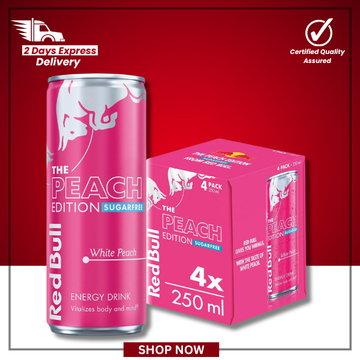 The British Pantry Red Bull Sugar Free Peach Energy Drink – Summer Edition 4 x 250ml Cans