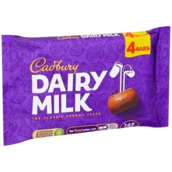The British Pantry Cadbury Dairy Milk Classic Milk Chocolate Bar Multipack – 4 × 27.2g (108.8g)