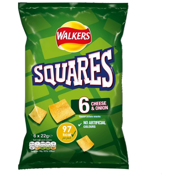 The British Pantry Walkers Squares Cheese & Onion Crisps Multipack – 6 x 22g (132g)
