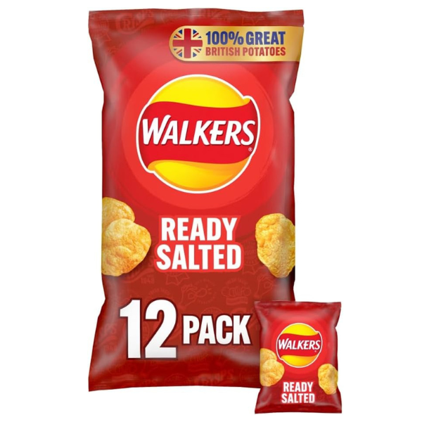 The British Pantry Walkers Ready Salted Potato Crisps Multipack – 12 x 25g (300g)