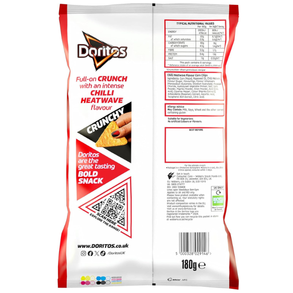 The British Pantry Chilli Heatwave Tortilla Chips – Doritos Sharing Crisps, 180g