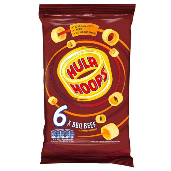 The British Pantry BBQ Beef Flavour Potato Rings Multipack – Hula Hoops (6 x 24g)