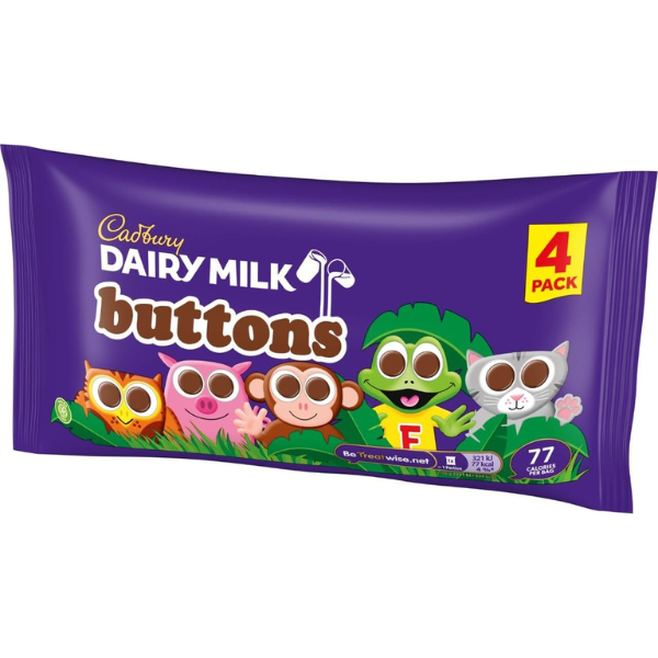 The British Pantry Cadbury Dairy Milk Milk Chocolate Buttons Treat-Size Bags – 4 × 14g (56g)