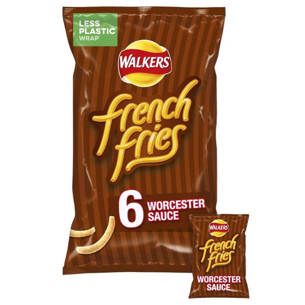 The British Pantry Walkers French Fries Worcester Sauce Potato Snacks – 108g (6 x 18g Multipack)