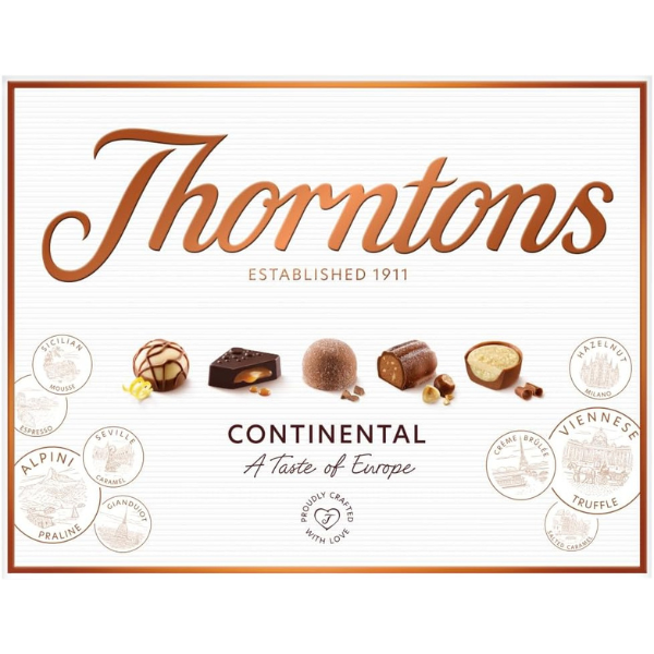 Thorntons Continental Assorted Milk, Dark & White Chocolate Gift Box 264g