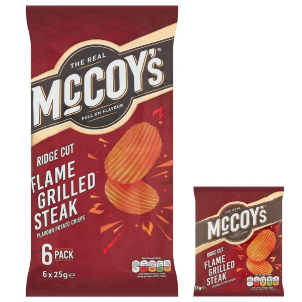 The British Pantry McCoy’s Flame Grilled Steak Ridge Cut Potato Crisps Multipack – 6 x 25g (150g)