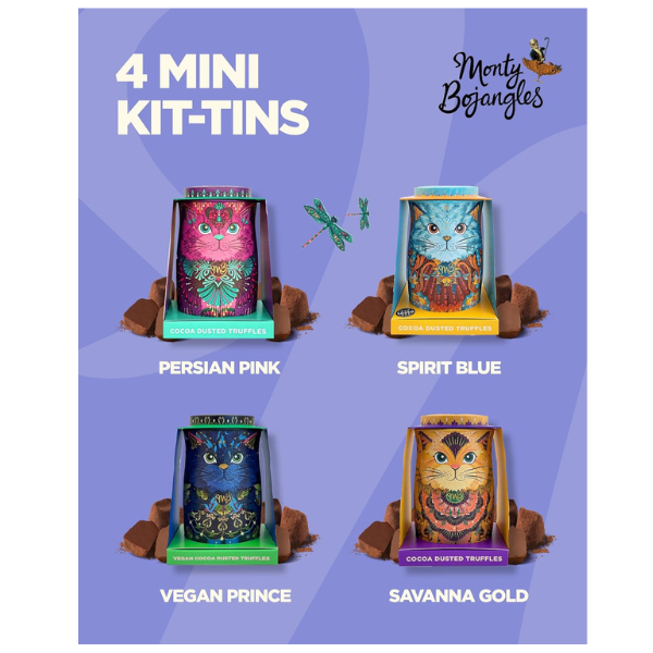 The British Pantry Monty Bojangles Four-Flavour Cocoa Dusted Chocolate Truffles Kit-Tins 4 x 36g