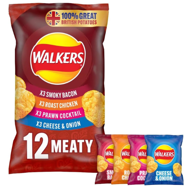 The British Pantry Meaty Variety Potato Crisps Multipack – Walkers Crisps (12 x 25g)