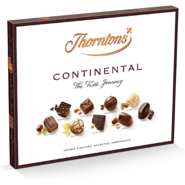 Thorntons Continental Assorted Milk, Dark & White Chocolate Gift Box 454g