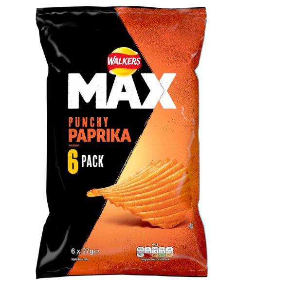 The British Pantry Walkers Max Punchy Paprika Ridged Crisps – 162g (6 x 27g Multipack)
