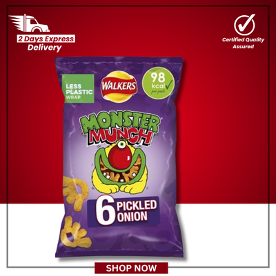The British Pantry Walkers Monster Munch Pickled Onion Corn Snacks – 120g (6 x 20g Multipack)